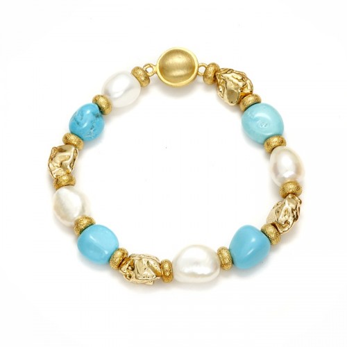 Bracelet with pearls and natural turquoise