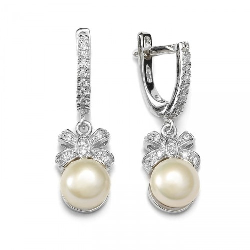 Silver earrings with freshwater pearl and zircons