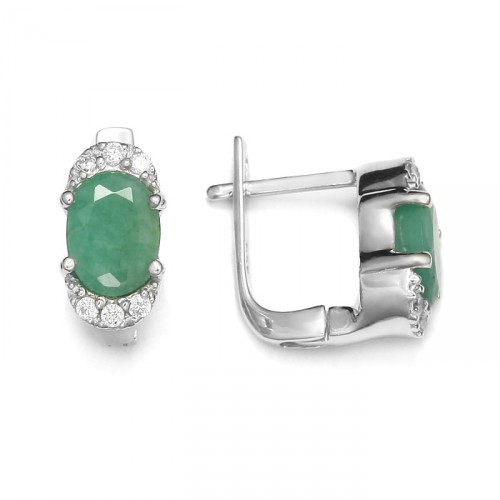 Silver earrings with natural emerald