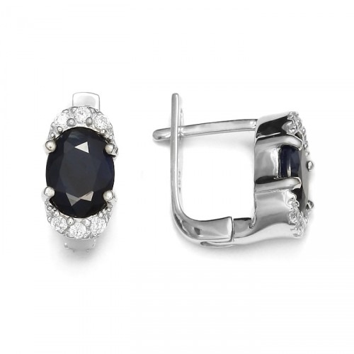 Silver earrings with natural sapphire