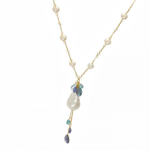 Silver gold-plated necklace with freshwater pearl