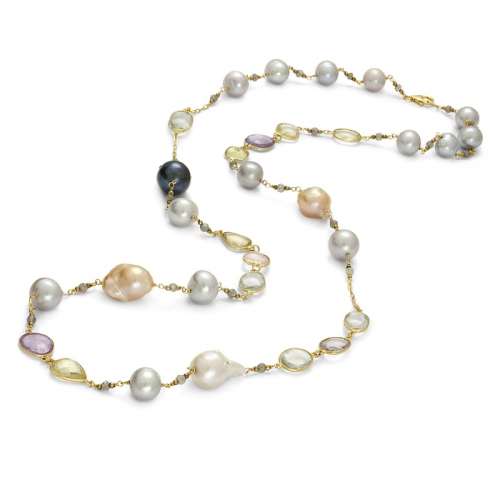 Necklace with natural stones and pearls