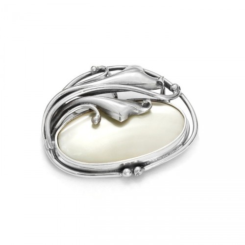 Silver brooch-pendant with nacre, big