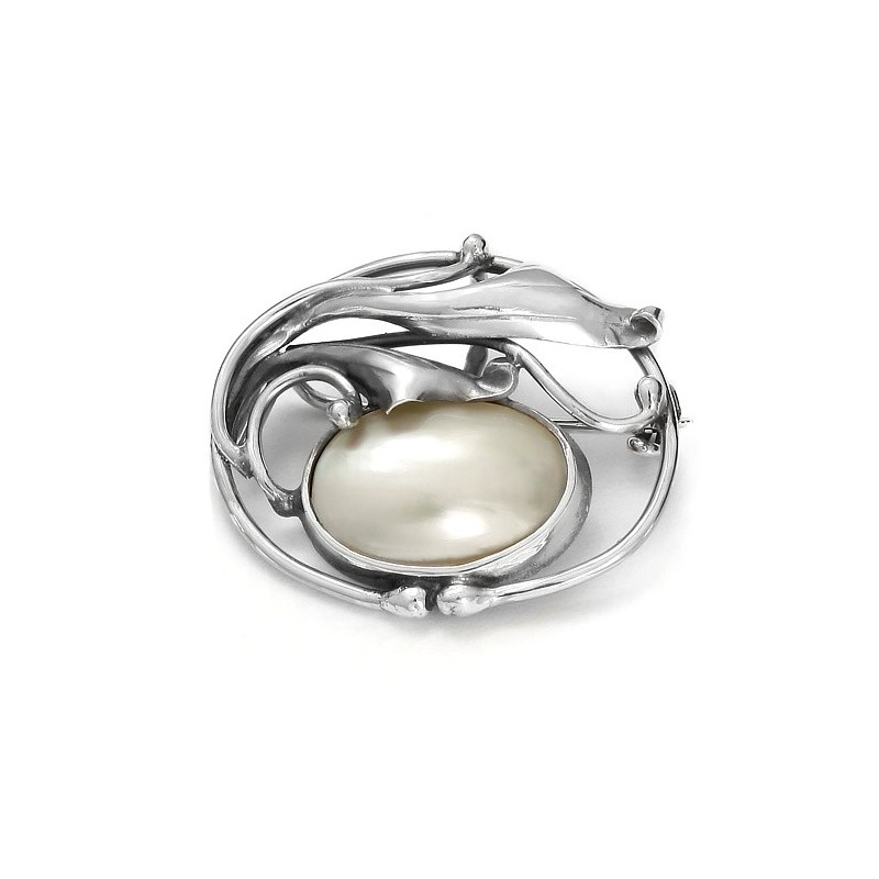 Silver brooch-pendant with nacre, small