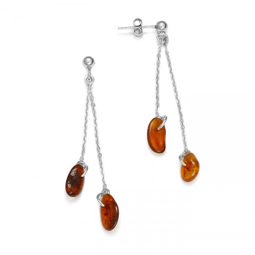 Long earrings with natural amber