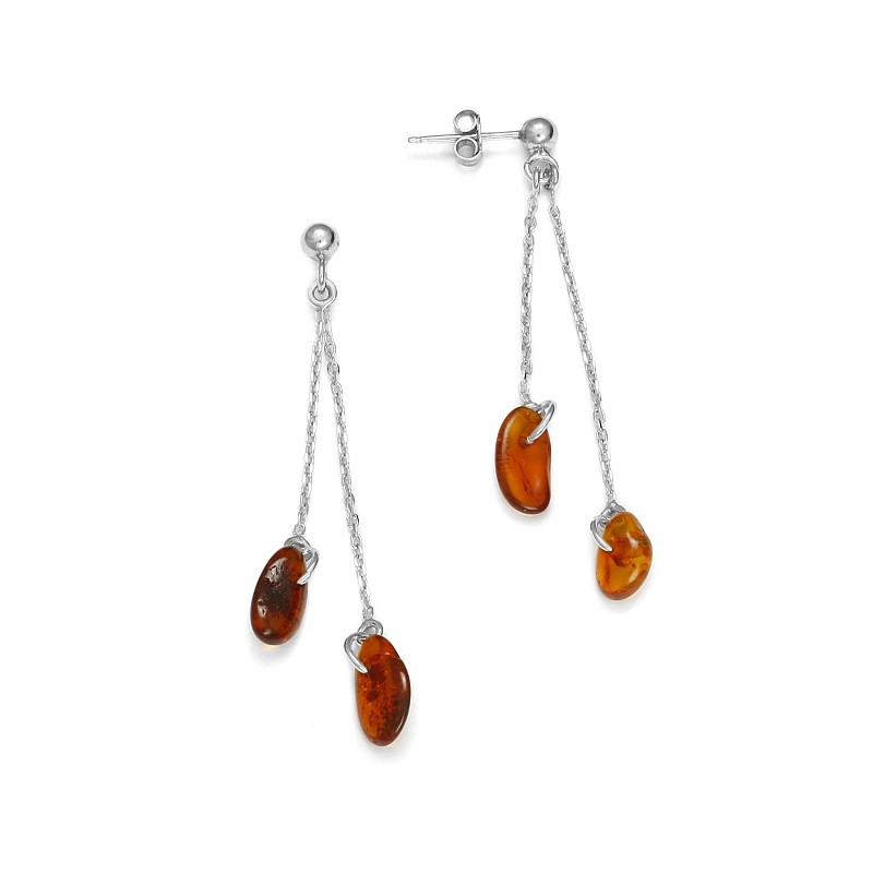 Long earrings with natural amber