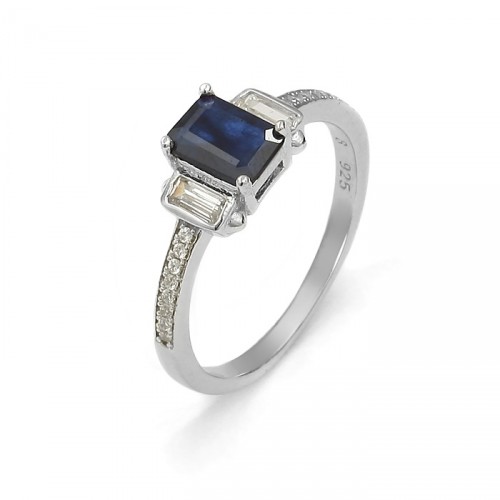 Silver ring with natural sapphire