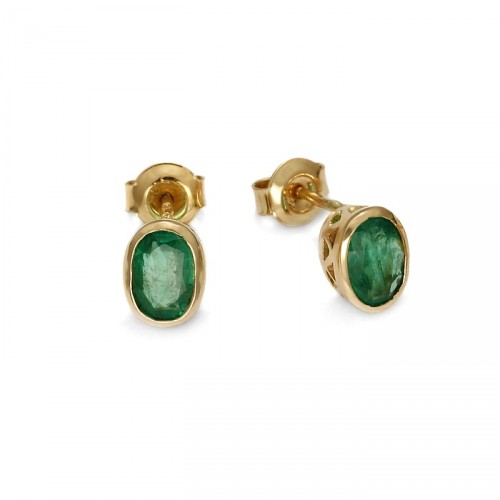 Gold earrings with natural emerald