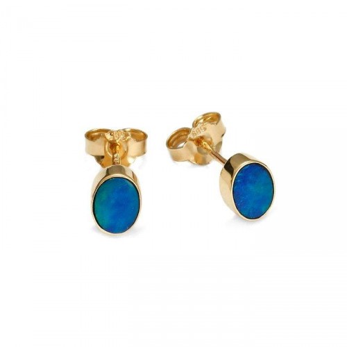 Gold earrings with natural opal