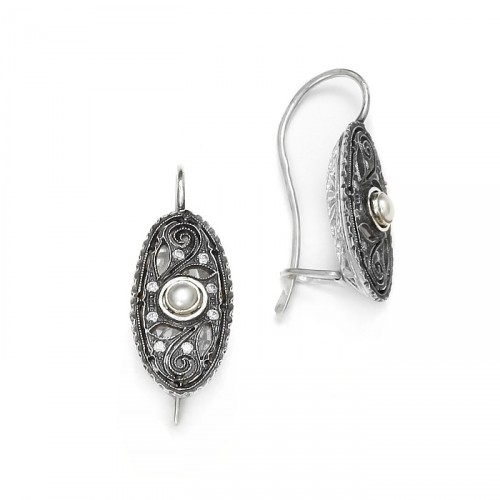 Kolczyki "Maria" w stylu Art Deco z perłą